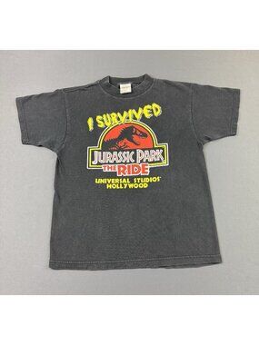 Vintage 90s Jurassic Park Universal Studios Hollywood I Survived Sun Fade Youth
